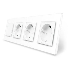 Одноклавишный выключатель с тройной розеткой Livolo белое стекло (VL-C7K1/FCTC16A/FCTC16A/FCTC16A-8WP)