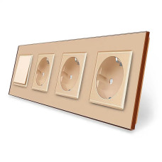 Одноклавишный выключатель с тройной розеткой Livolo золотое стекло (VL-C7K1/FCTC16A/FCTC16A/FCTC16A-8AP)