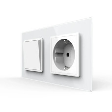 Одноклавішний вимикач з розеткою LIVOLO білий матовий скло