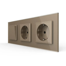 Одноклавишный выключатель с двойной розеткой Livolo золотое стекло (VL-C7C2EUK1-13)