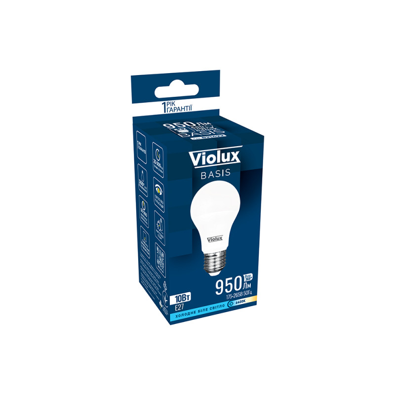 Лампа светодиодная BASIS A60 10W E27 6400K Violux 821422