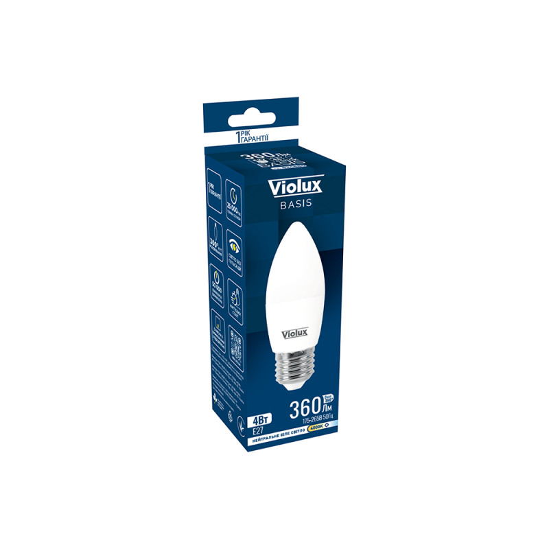 Лампа светодиодная BASIS C37 4W E27 4000K Violux 824680