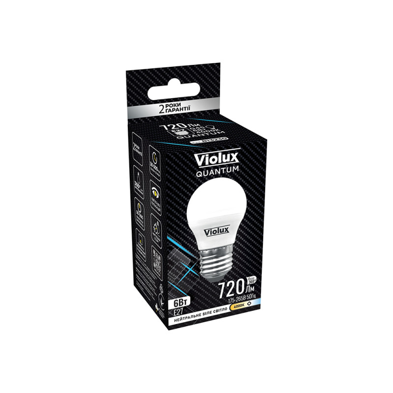 Светодиодная лампа QUANTUM G45 6W E27 4000K Violux 813230
