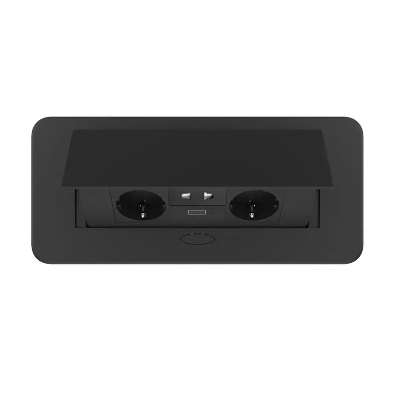 Меблева розетка потрійна LIVOLO чорна, вбудована у стільницю, з USB 10 Вт, універсальною розеткою 2-