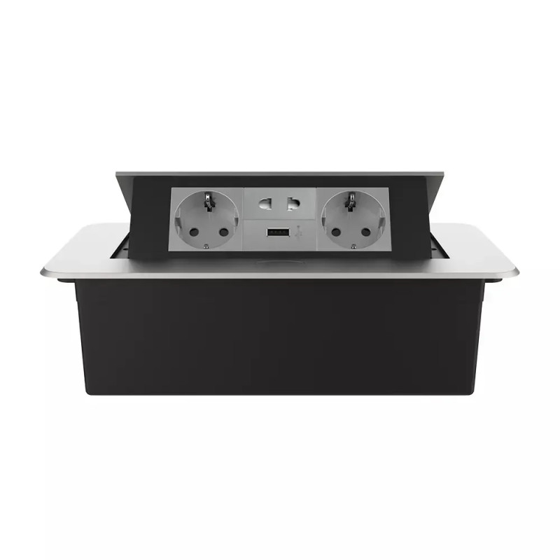 Меблева розетка потрійна LIVOLO срібна, вбудована у стільницю, з USB 10 Вт, універсальною розеткою 2