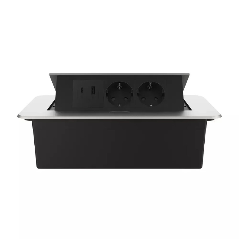 Меблева розетка потрійна LIVOLO срібна, вбудована у стільницю, з USB-A і USB Type-C 36 Вт, висувна, 