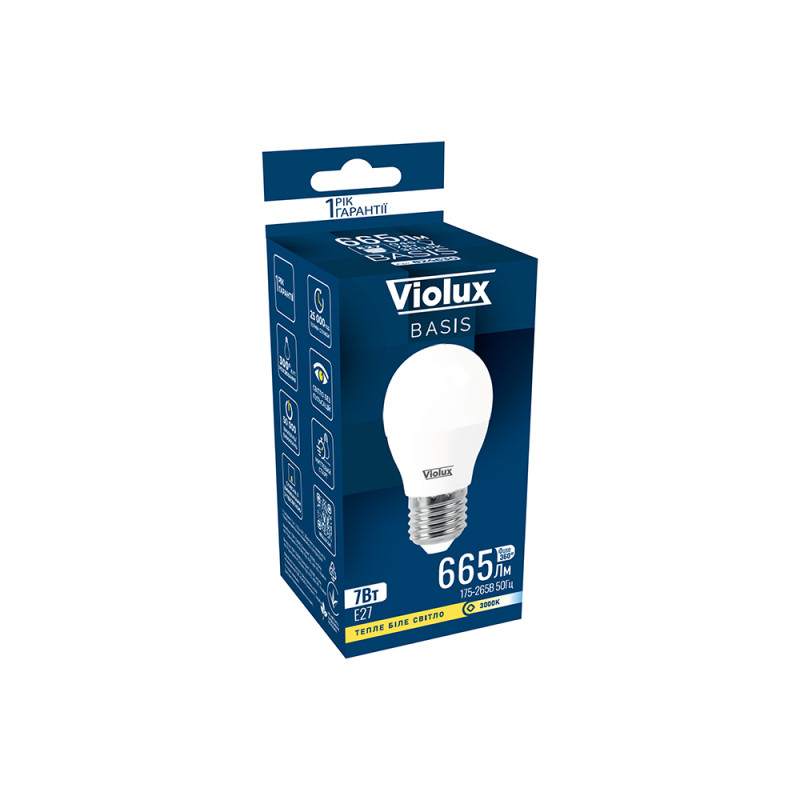 Лампа светодиодная BASIS G45 7W E27 3000K Violux 824630