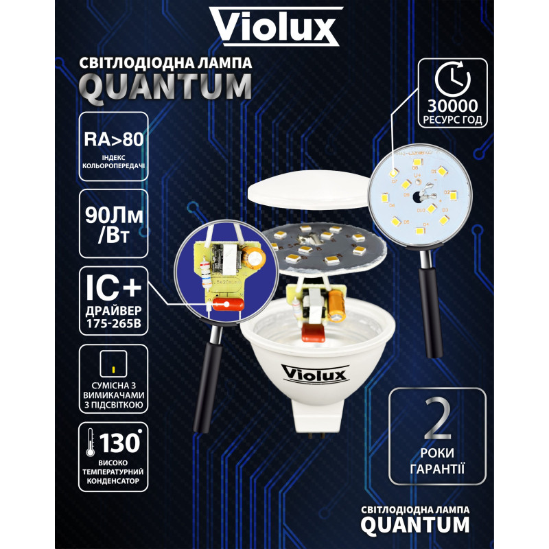 Лампа світлодіодна QUANTUM MR16 8W GU10 38° 6400K Violux ( 812242 )