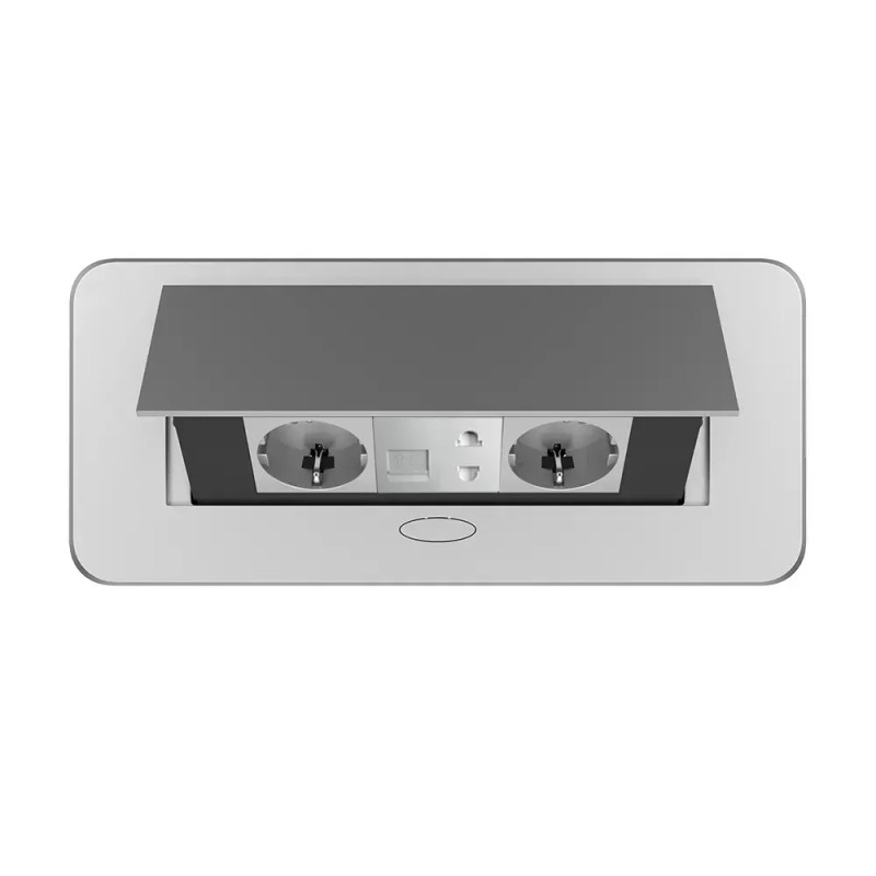 Меблева розетка потрійна LIVOLO срібна, вбудована у стільницю для офісу/конференц-залу/кухні, з інте