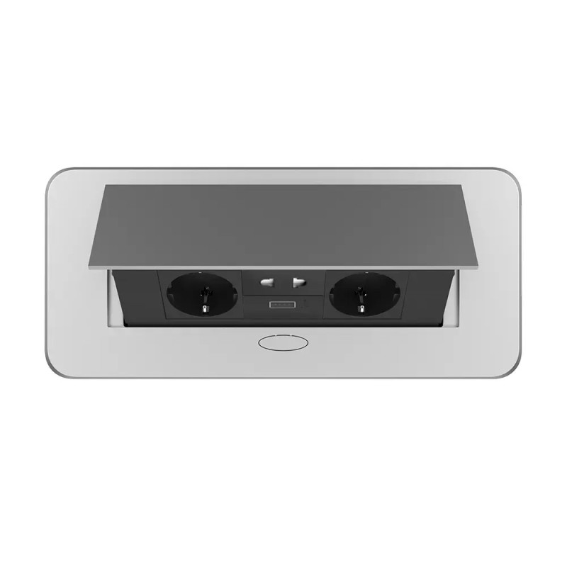 Меблева розетка потрійна LIVOLO срібна, вбудована у стільницю, з USB 10 Вт, універсальною розеткою 2