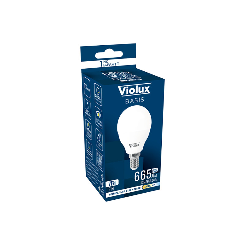 Лампа светодиодная BASIS G45 7W E14 4000K Violux 823530