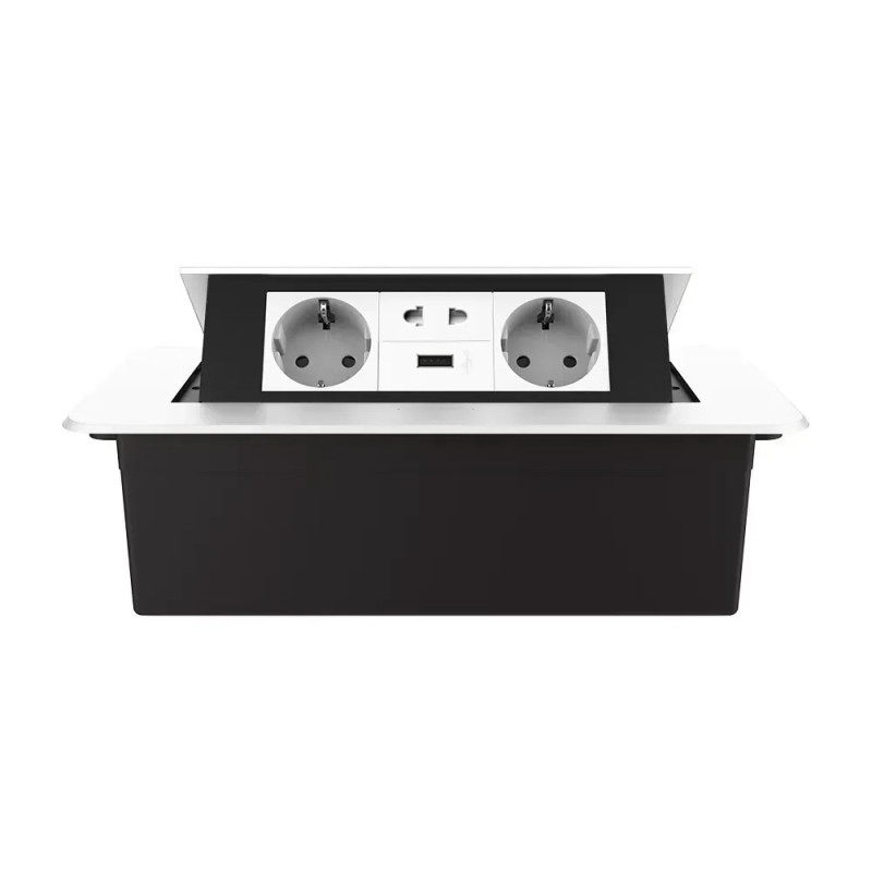 Меблева розетка потрійна LIVOLO біла, вбудована у стільницю, з USB 10 Вт, універсальною розеткою 2-в