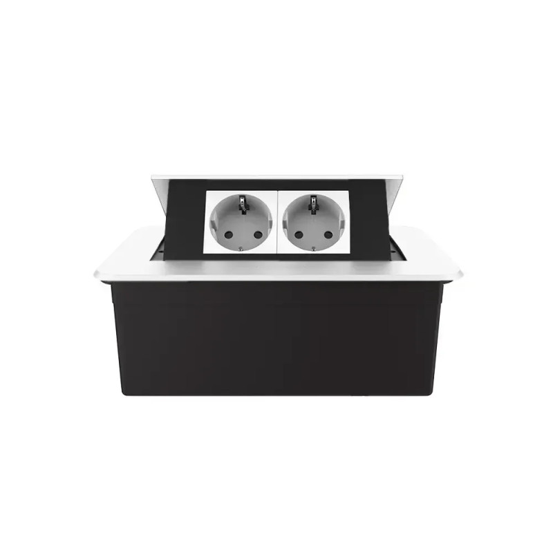 Меблева розетка подвійна LIVOLO біла, вбудована у стільницю, для кухні/офісу/конференц-залу, висувна