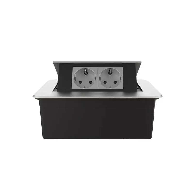 Меблева розетка подвійна LIVOLO срібна, вбудована у стільницю, для кухні/офісу/конференц-залу, висув