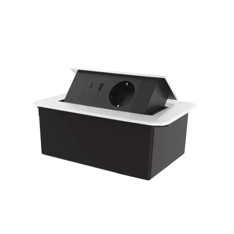 Меблева розетка LIVOLO біла, вбудована у стільницю, з USB-A і USB Type-C 36 Вт, висувна, з заземленн