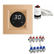 Комплект керування водяною теплою підлогою LIVOLO золотий, матова скляна рамка