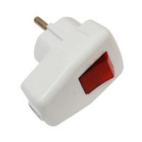 Вилка с заземлением LUXEL 1035 + кнопка красная
