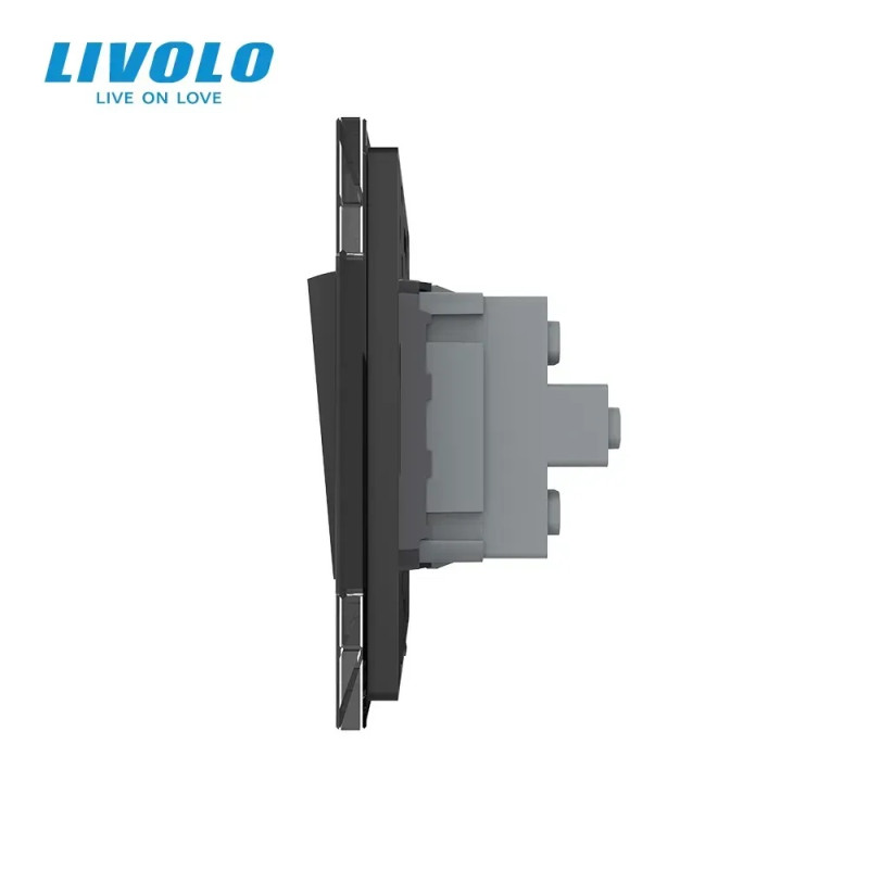 Кнопочный двухклавишный выключатель без фиксации Звоночный выключатель Импульсный выключатель Livolo черное стекло