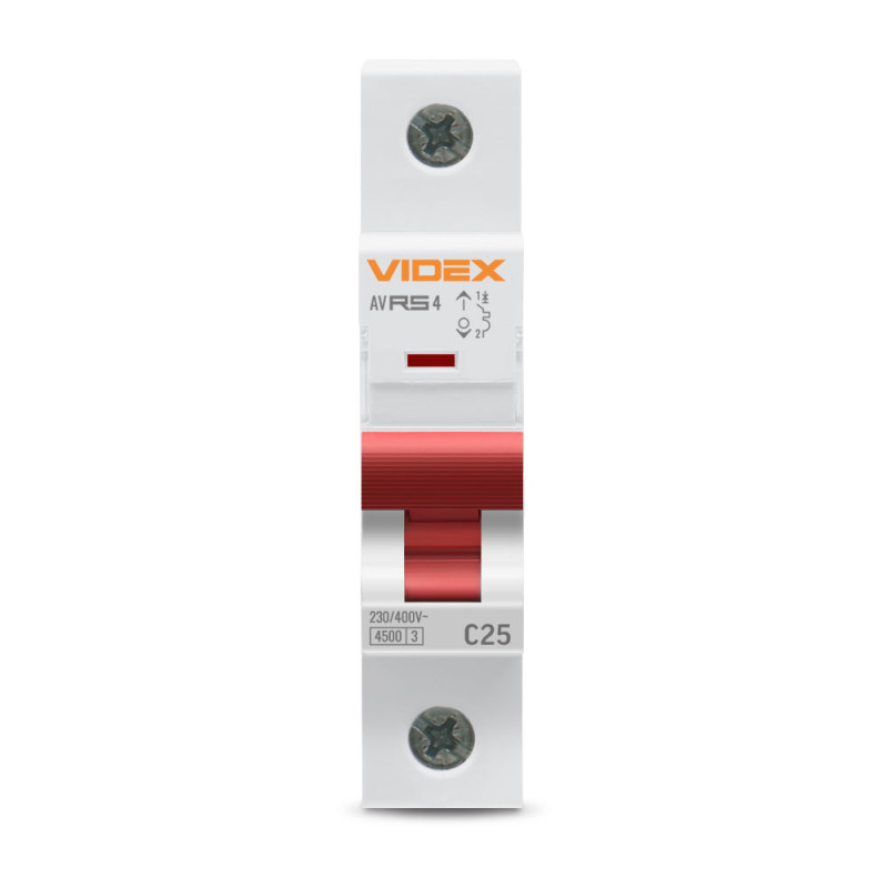 Автоматичний вимикач VIDEX RS4 1п 25А С 4,5кА RESIST (VF-RS4-AV1C25)