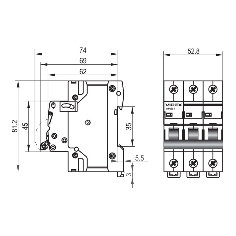 Автоматический выключатель VIDEX RS4 3п 40А С 4,5кА RESIST (VF-RS4-AV3C40)