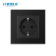 Электрическая розетка с заземлением LIVOLO, черная, стеклянная матовая рамка, шторки, 250В 16А