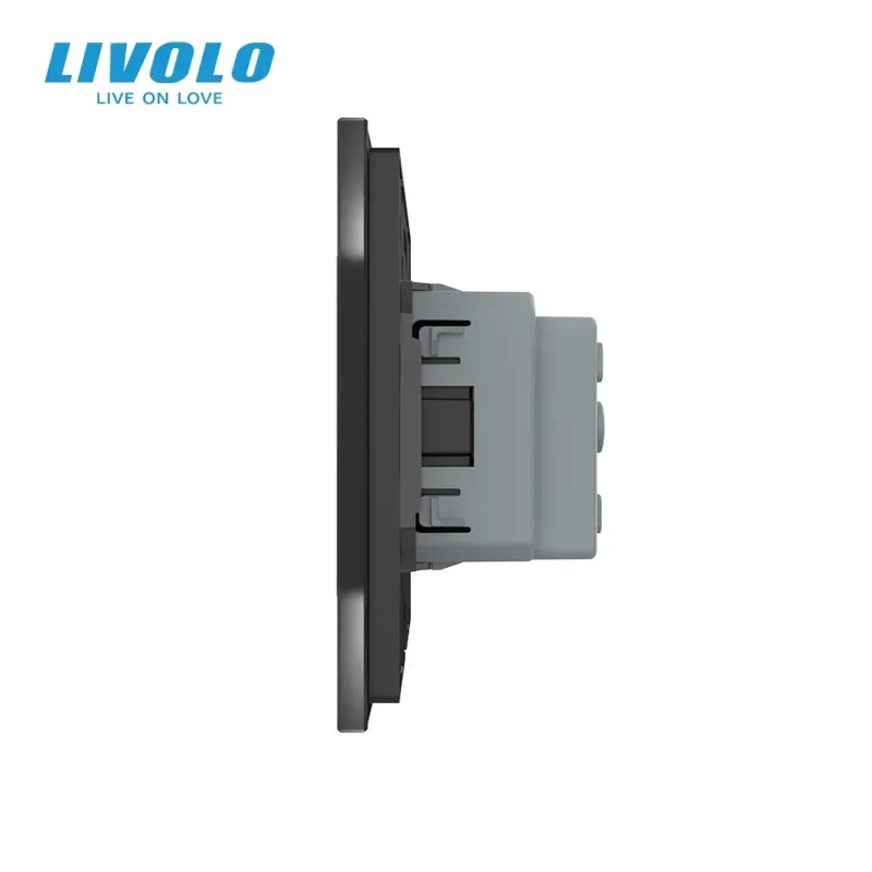 Электрическая розетка с заземлением LIVOLO, черная, стеклянная матовая рамка, шторки, 250В 16А