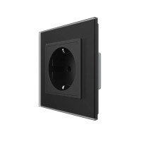 Электрическая розетка с заземлением LIVOLO, черная, стеклянная матовая рамка, шторки, 250В 16А