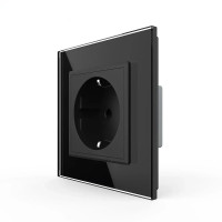 Электрическая розетка с заземлением LIVOLO, черная, стеклянная рамка, шторки, 250В 16А (VL-M7FCTC16A-2BP)