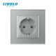 Електрична розетка з заземленням LIVOLO, сіра, скляна матова рамка, шторки, 250В 16А