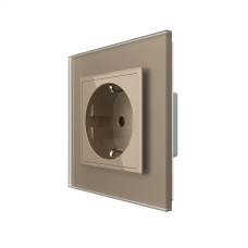 Электрическая розетка с заземлением LIVOLO, золотая, стеклянная матовая рамка, шторки, 250В 16А