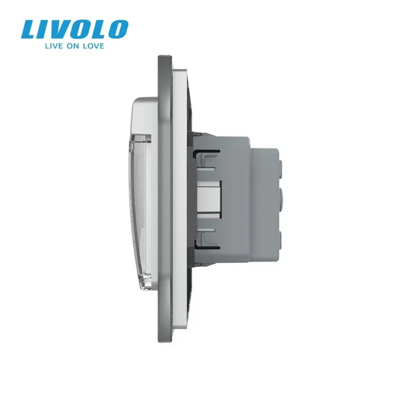 Електрична розетка вологозахисна з кришкою IP44 з заземленням, LIVOLO, біла, скляна матова рамка, шт