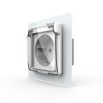 Електрична розетка вологозахисна з кришкою IP44 з заземленням, LIVOLO, біла, скляна рамка, шторки, 2