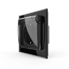 Электрическая розетка влагозащитная с крышкой IP44 с заземлением, LIVOLO, черная, стеклянная матовая рамка, ш