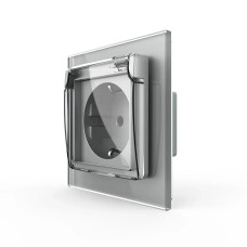 Электрическая розетка влагозащитная с крышкой IP44 с заземлением, LIVOLO, серая, стеклянная рамка, 2