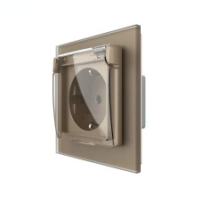 Электрическая розетка влагозащитная с крышкой IP44 с заземлением, LIVOLO, золотая, стеклянная матовая рамка,