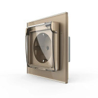 Электрическая розетка влагозащитная с крышкой IP44 с заземлением, LIVOLO, золотая, стеклянная рамка, шторки,