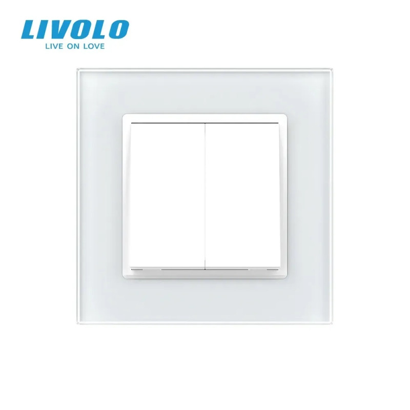 Двухклавишный перекрестный выключатель LIVOLO белое матовое стекло