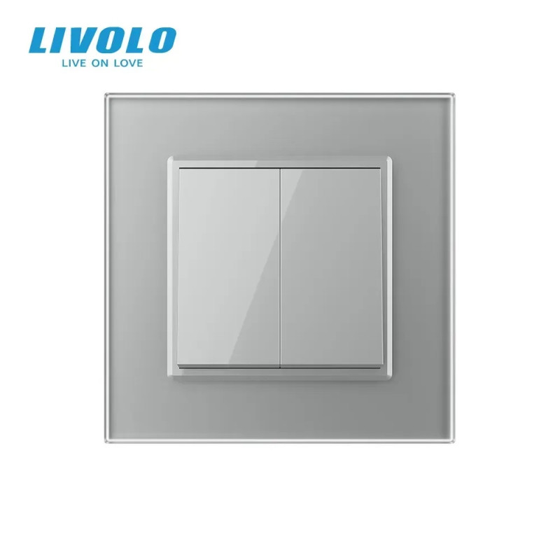 Двухклавишный перекрестный выключатель LIVOLO серое матовое стекло