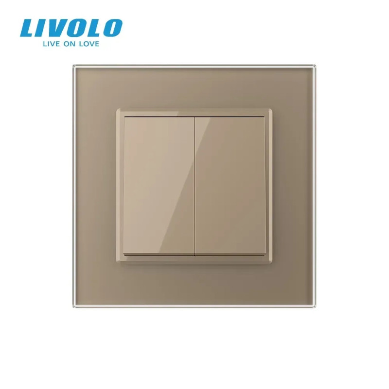 Двоклавішний перехресний вимикач LIVOLO золотий матовий скло