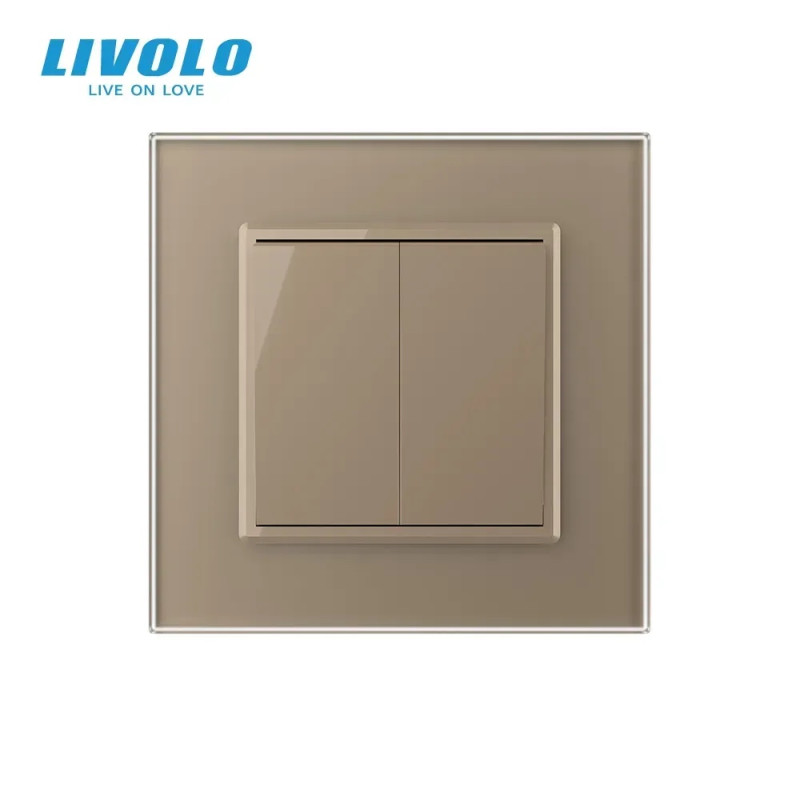 Двухклавишный проходной выключатель LIVOLO золотой матовый стекло
