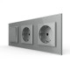Двухклавишный выключатель с двойной розеткой LIVOLO серое матовое стекло