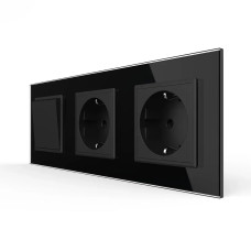 Двухклавишный выключатель с двойной розеткой Livolo черное стекло (VL-C7C2EUK2-12)