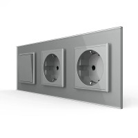Двоклавішний вимикач з подвійною розеткою Livolo сірий скло (VL-C7C2EUK2-15)