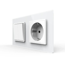Двухклавишный выключатель с розеткой Livolo белое стекло (VL-C7C1EUK2-11)