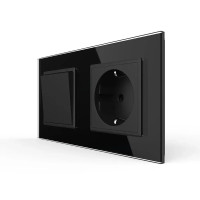 Двоклавішний вимикач з розеткою Livolo чорний скло (VL-C7C1EUK2-12)