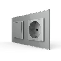 Двоклавішний вимикач з розеткою Livolo сірий скло (VL-C7C1EUK2-15)