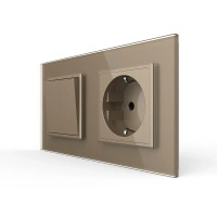 Двухклавишный выключатель с розеткой Livolo золотое стекло (VL-C7C1EUK2-13)