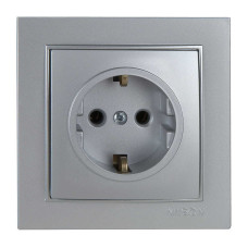 Розетка Nilson Thor серебро 1-я с заземлением ( 27131017 )
