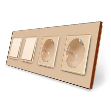 Двоклавішний вимикач (1-1) з подвійною розеткою LIVOLO золотий матовий скло