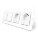 Двоклавішний вимикач (1-1) з подвійною розеткою Livolo білий скло (VL-C7K1/K1/FCTC16A/FCTC16A-8WP)